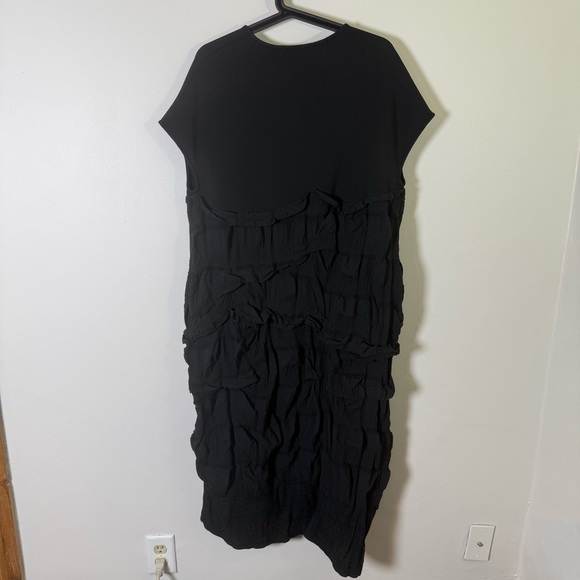 Moyuru Japan Art to Wear Oversized Tiered Black Short Sleeve Midi Dress Small - Picture 2 of 6